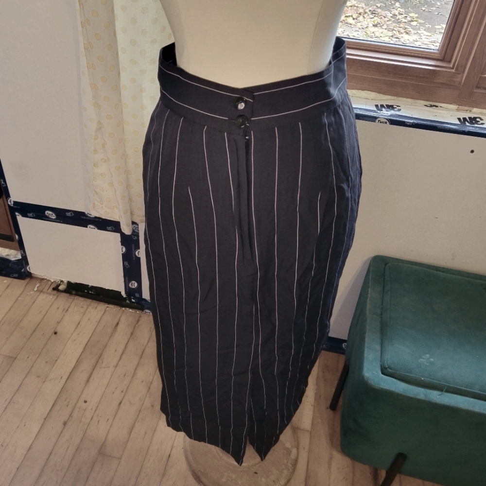 Vintage high waisted slit pinstripe pencil skirt, xsmall,satin underskirt